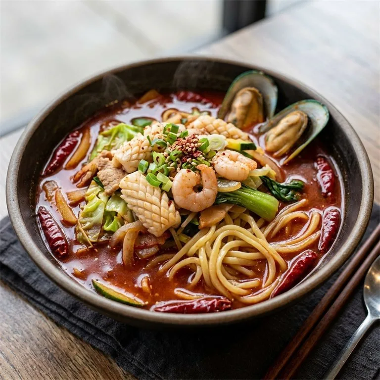 Sup Mi Makanan Laut Pedas dengan Cabai