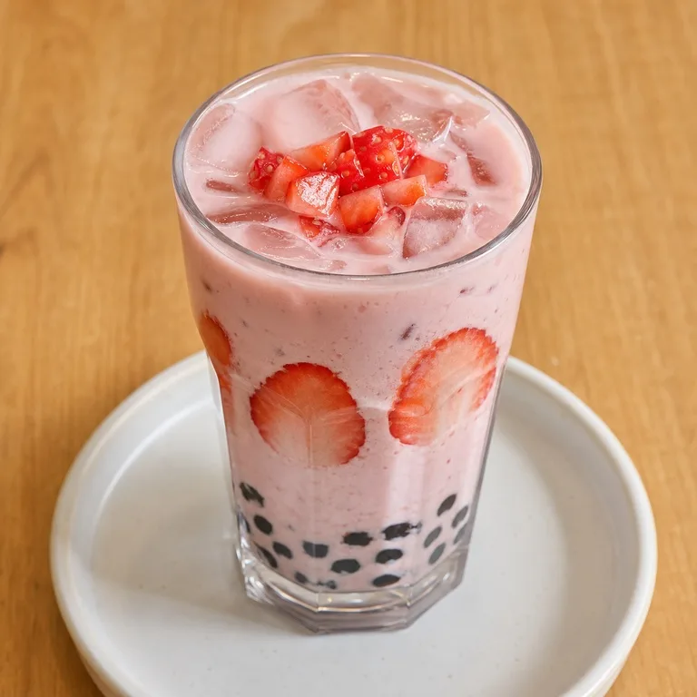 Mini té helado de leche y fresa perla