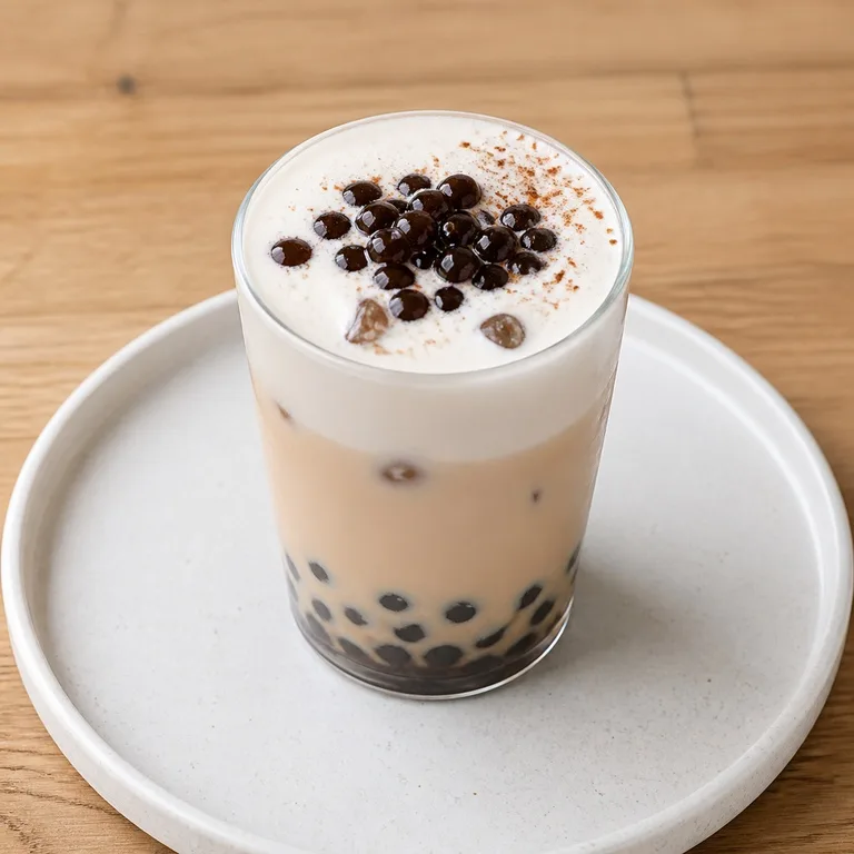 Té con leche y crema de burbujas helado