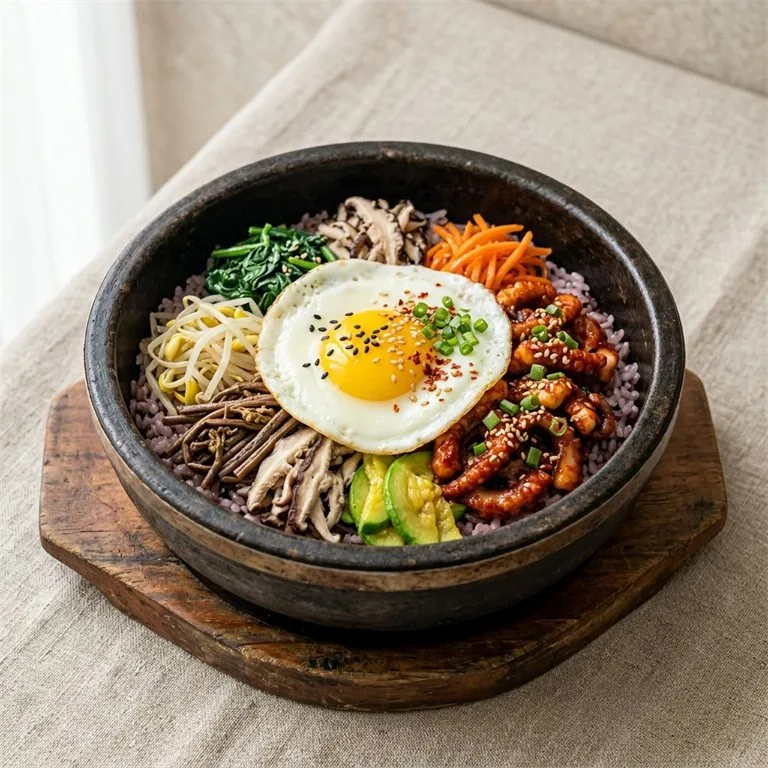 ข้าวยำเกาหลีหม้อหินป้อนปลาหมึกยักษ์