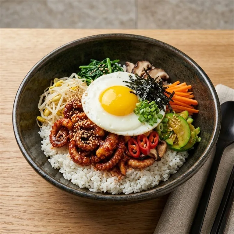 ข้าวยำเกาหลีปลาหมึกยักษ์