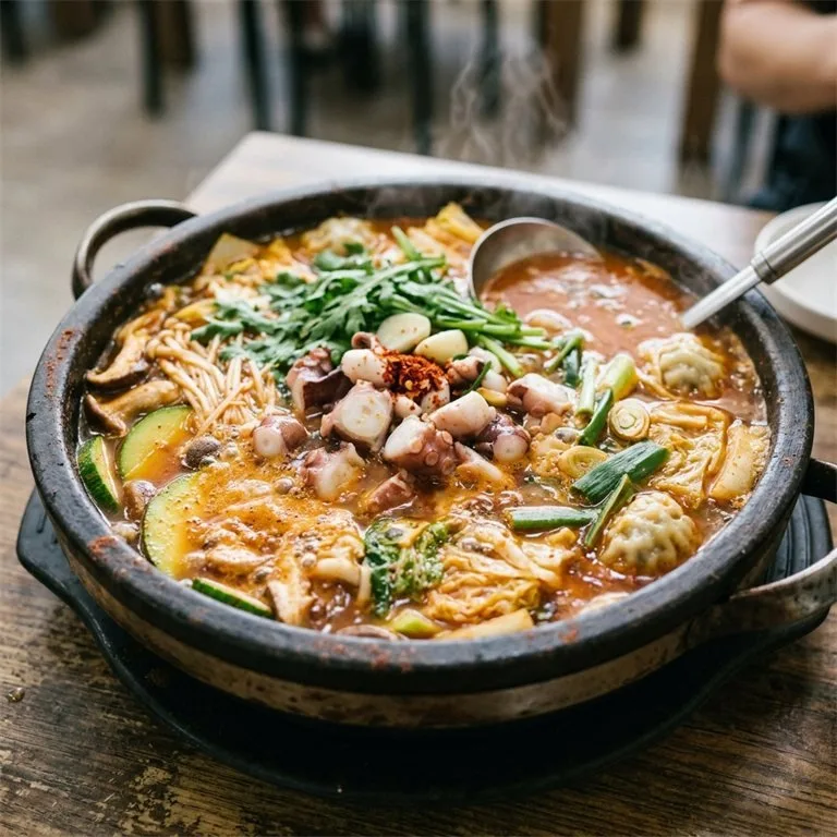 Sup Mi Seafood Pedas dengan Gurita dan Abalon