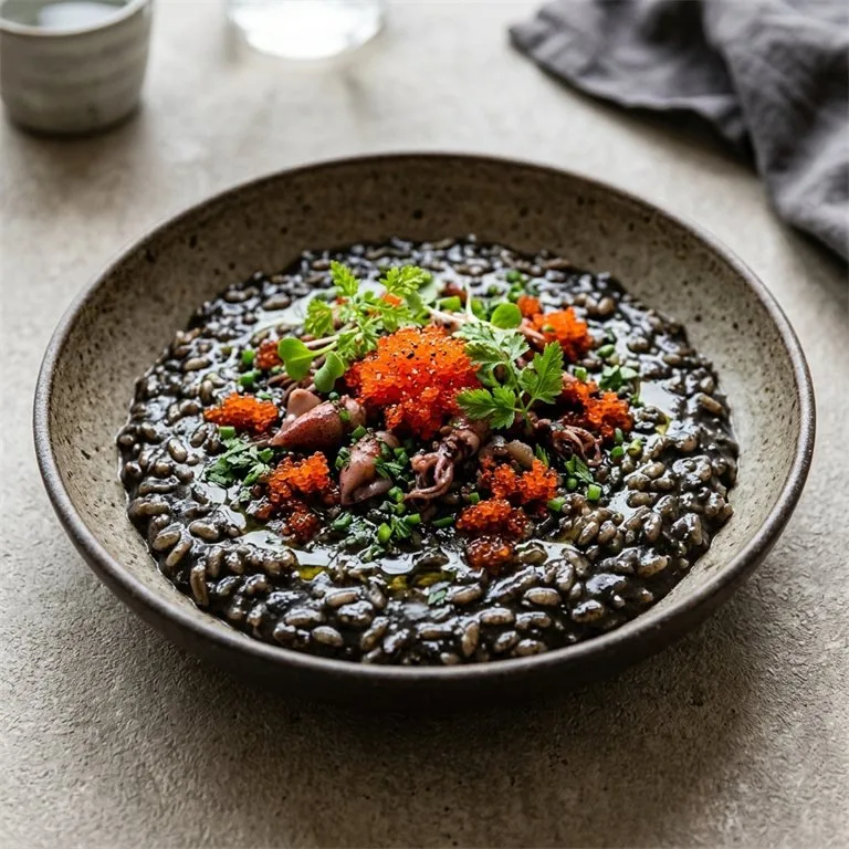 Risotto Tinta Cumi dan Telur Ikan Terbang