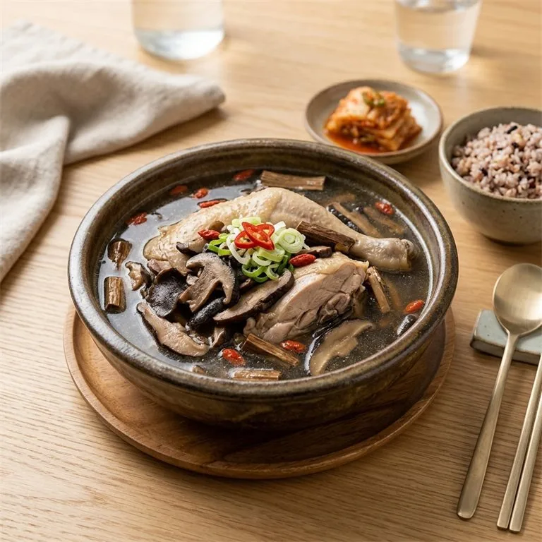 ไก่ตุ๋นต้นแลคเกอร์และเห็ดนึงอี