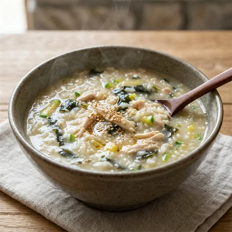 โจ๊กไก่ซูกินีและสาหร่าย