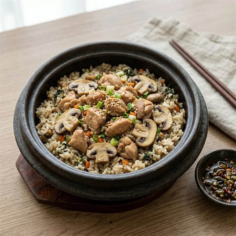 ข้าวสุกไก่และเห็ดแชมปิญอง