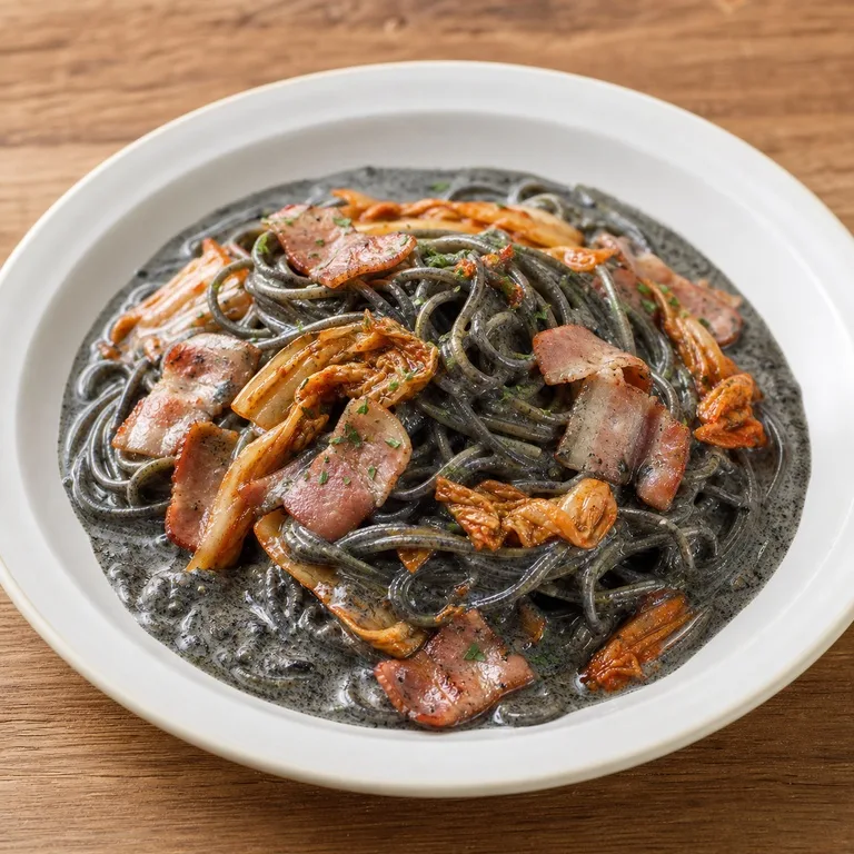 김치베이컨먹물크림