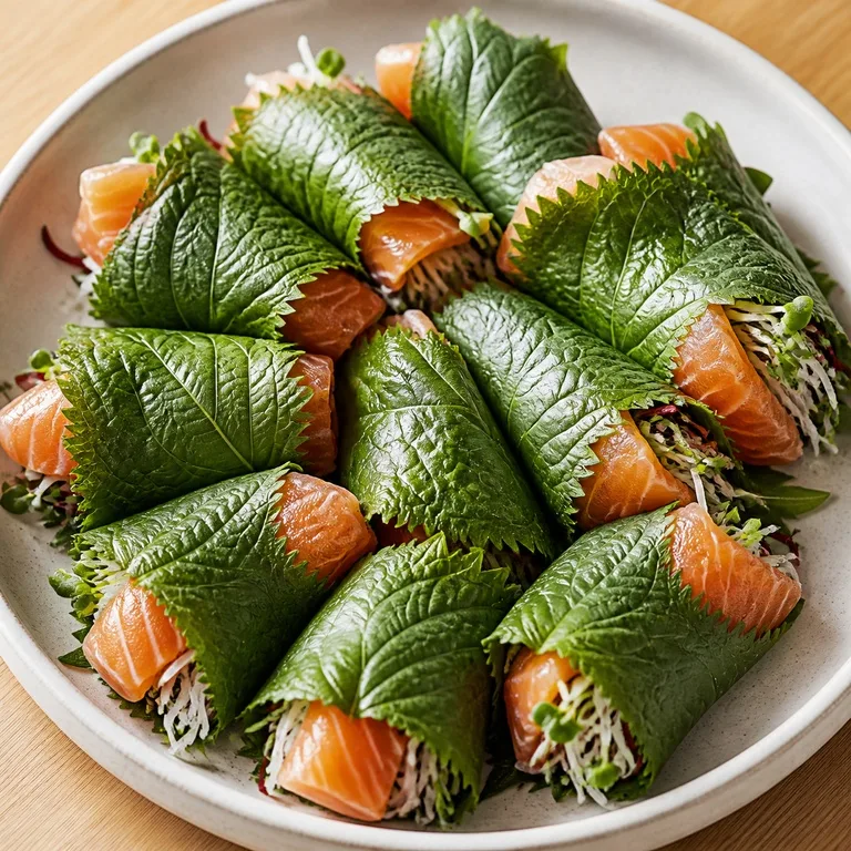 Rollitos de Salmón y Hoja de Perilla