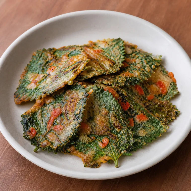 Tortita de Trigo con Hoja de Perilla y Pasta