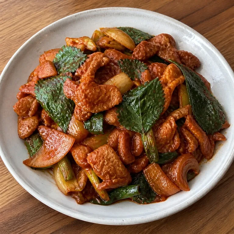 Cerdo Picante con Hojas de Perilla