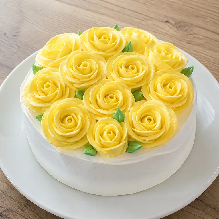 Kue krim segar mawar kuning