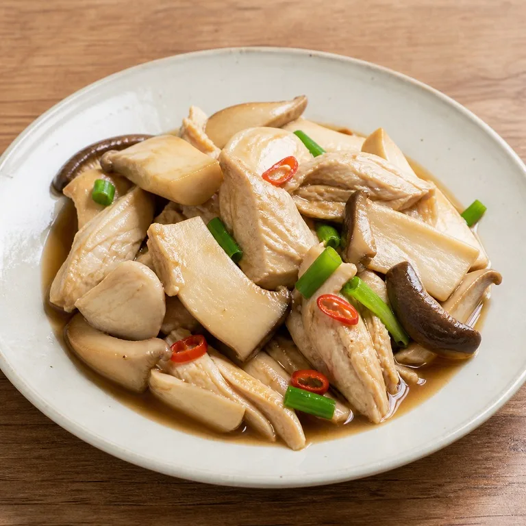อกไก่และเห็ดออรินจิต้มซีอิ๊ว