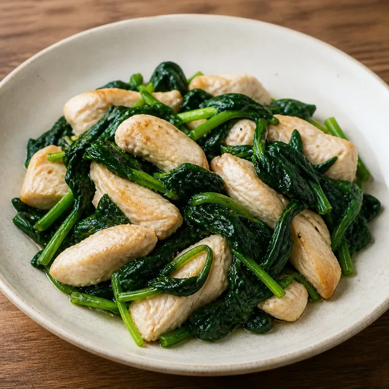 อกไก่และผักโขม