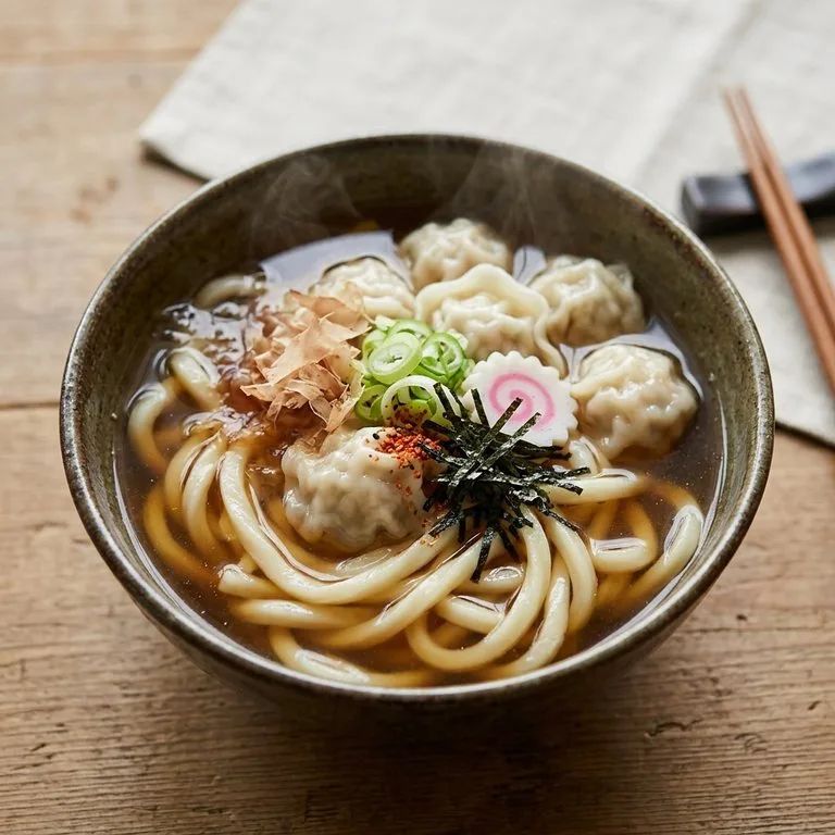 Udon dengan Pangsit Rebus