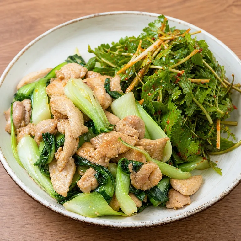 鶏肉チンゲン菜炒め冬草ゴッチョル