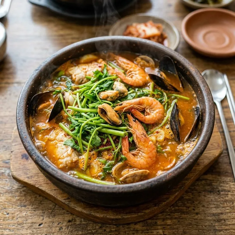 Sup Makanan Laut dengan Minari