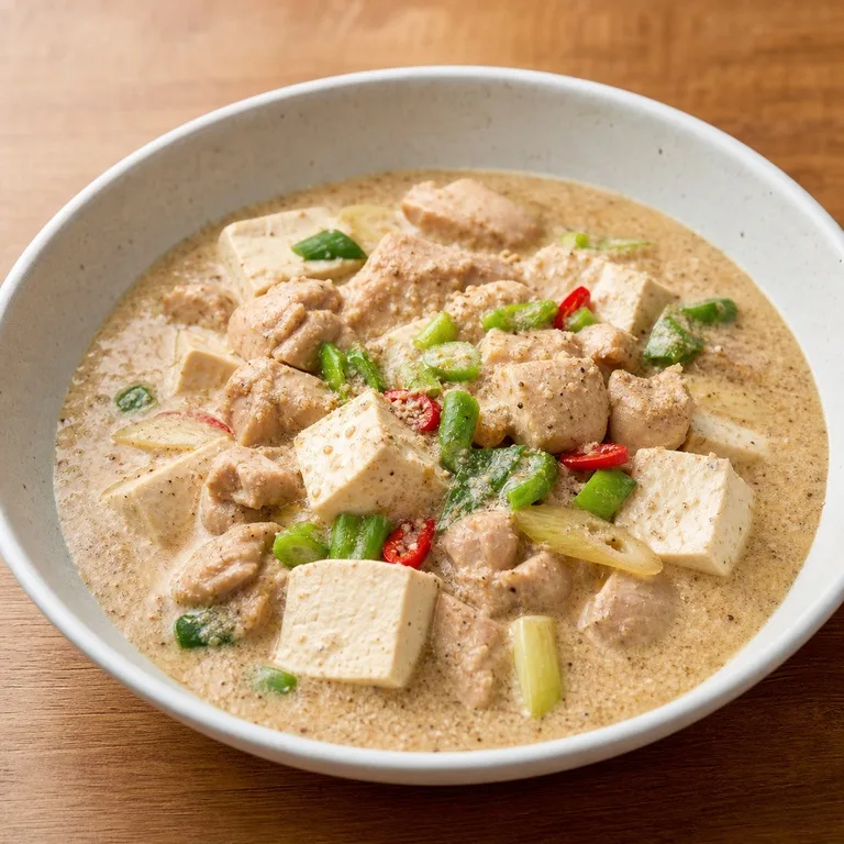 ไก่และเต้าหู้คลุกงาขี้ม้อน