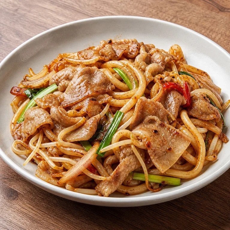 薄切りサムギョプサル焼きうどん