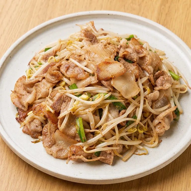 薄切りサムギョプサルもやし炒め