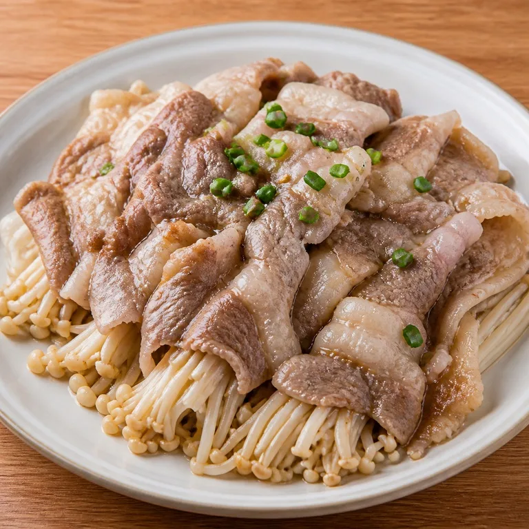 Samgyeopsal Iris Tipis dan Jamur Enoki