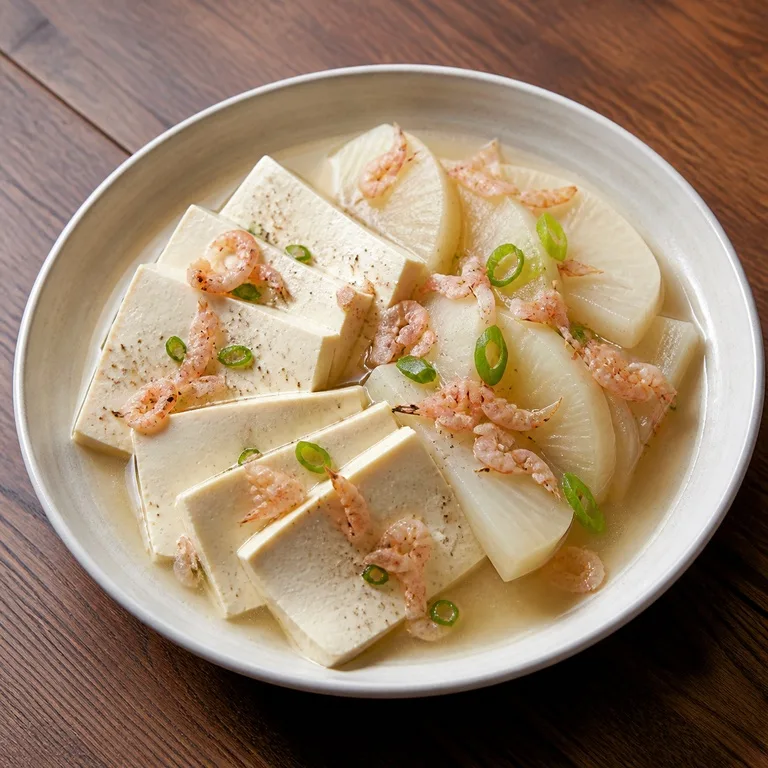 แกงเต้าหู้ใส่หัวไชเท้าและกุ้งจ่อม