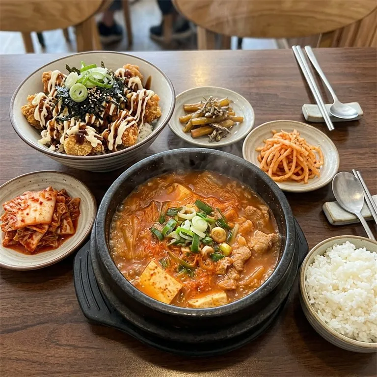 เซตข้าวหน้าไก่ทอดมายองเนสไซส์จัมโบ้และแกงกิมจิ