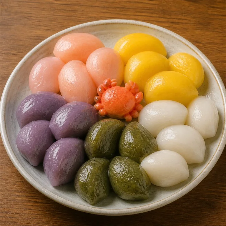 Kue Beras Lima Warna Kepiting Salju Merah