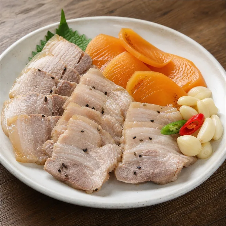 หมูสามชั้นต้มลูกพลับนิ่มและกระเทียม