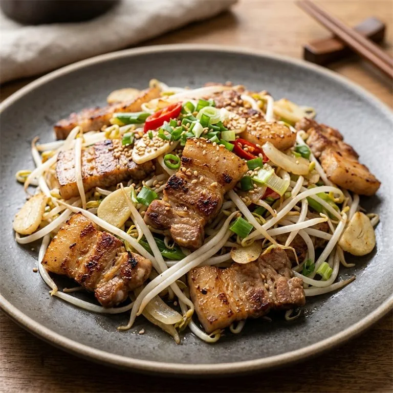 សាច់ជ្រូកបីជាន់ឆាសណ្តែកបណ្តុះ