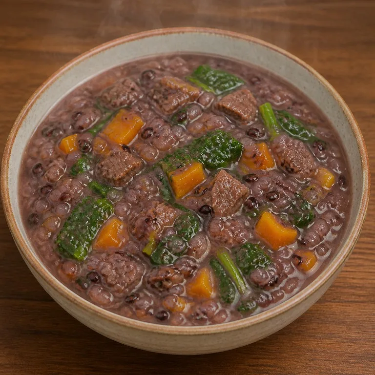 黒米牛肉不断草かぼちゃ粥