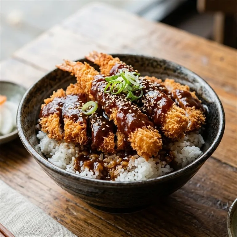 ข้าวหน้าหมูและกุ้งทอดทงคัตสึ