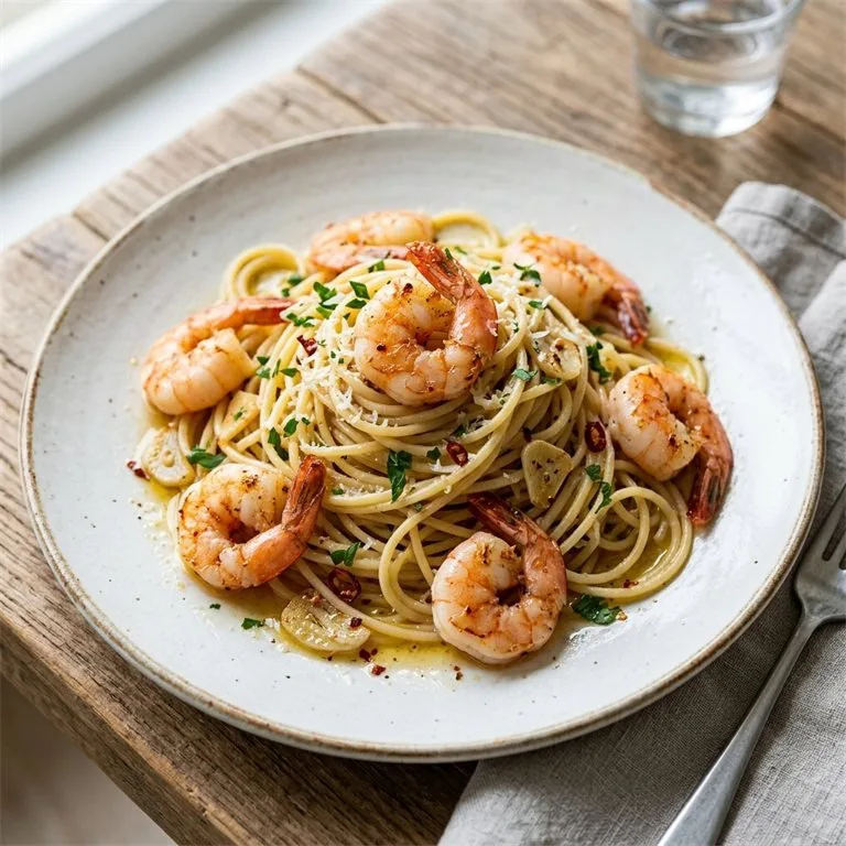 สปาเก็ตตี้อากลิโอโอลิโอกุ้ง