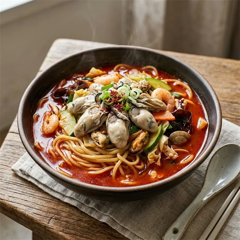 ซุปบะหมี่ซีฟู้ดรสเผ็ดหอยนางรมสด