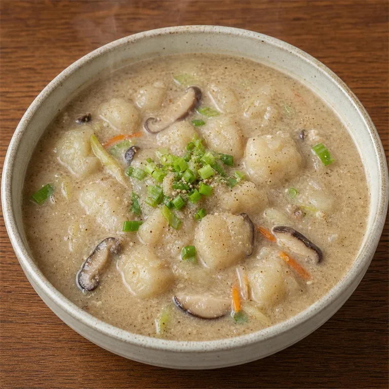 ซุปบัวลอยมันฝรั่งน้ำงาขี้ม้อน