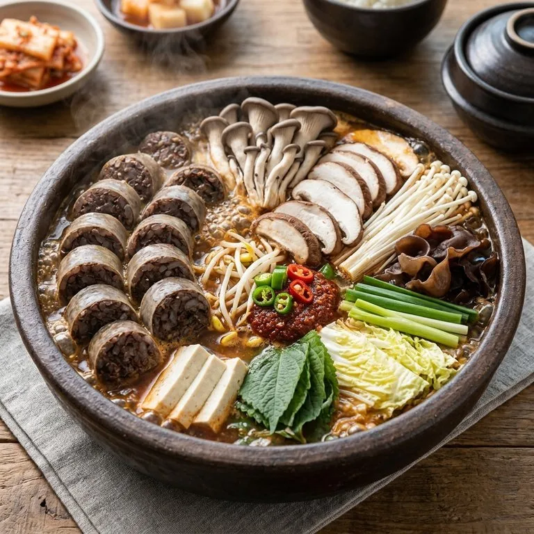 หม้อไฟไส้กรอกเลือดและเห็ด