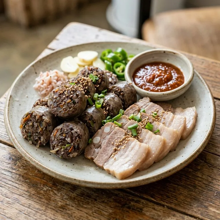 ไส้กรอกเลือดและหมูต้ม