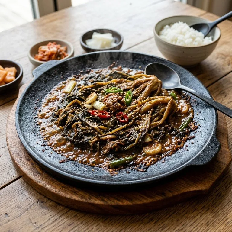 Pasta Kedelai Daun Lobak Kering di Atas Pemanas