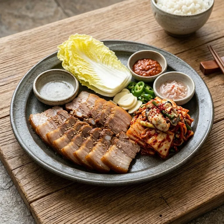หมูสามชั้นต้มห่อผักแบบดั้งเดิม