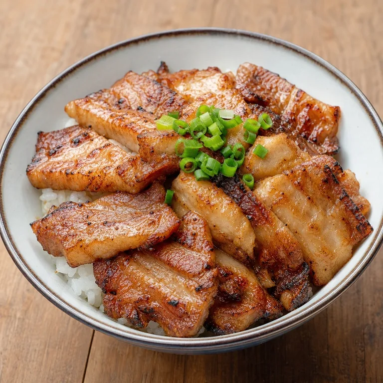 ข้าวหน้าหมูสามชั้นย่างไฟ
