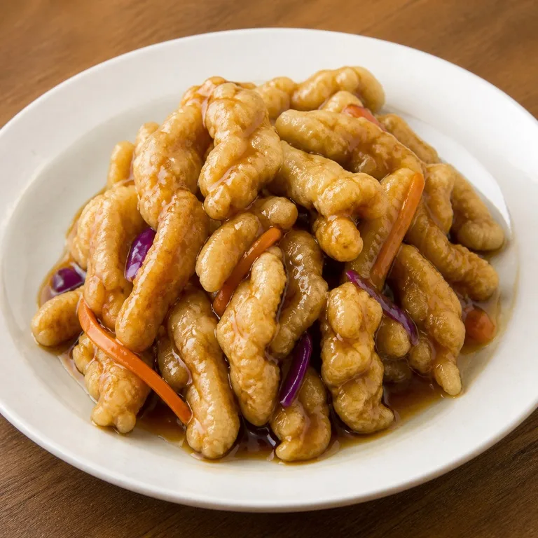 หมูผัดเปรี้ยวหวานแป้งข้าวเหนียว
