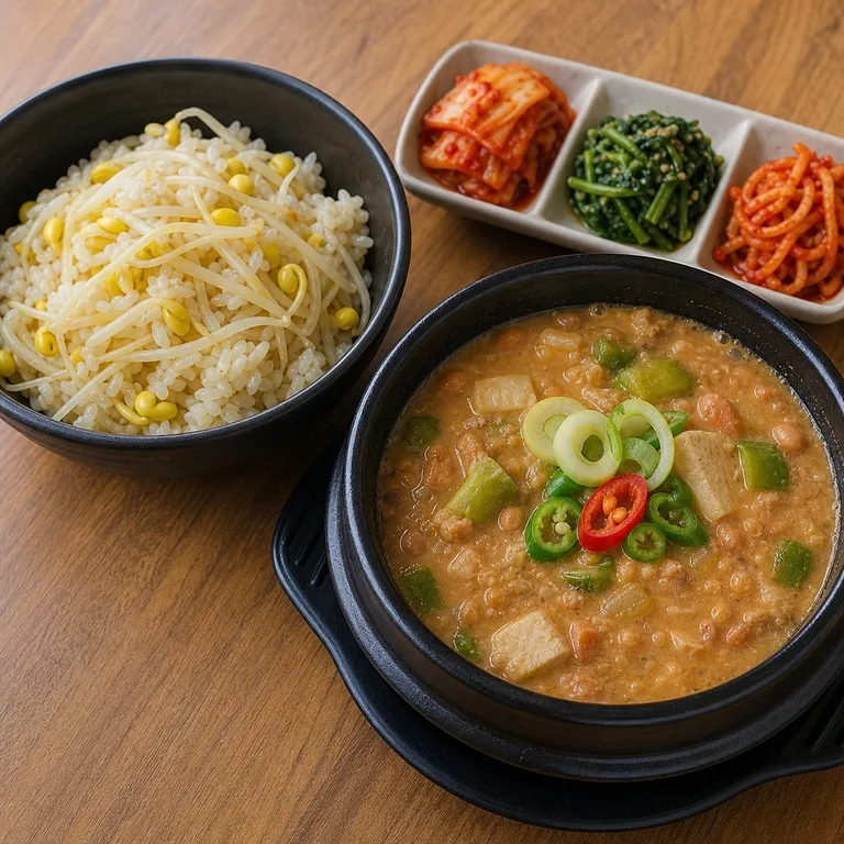 ข้าวถั่วงอกและซุปเต้าเจี้ยวหมัก