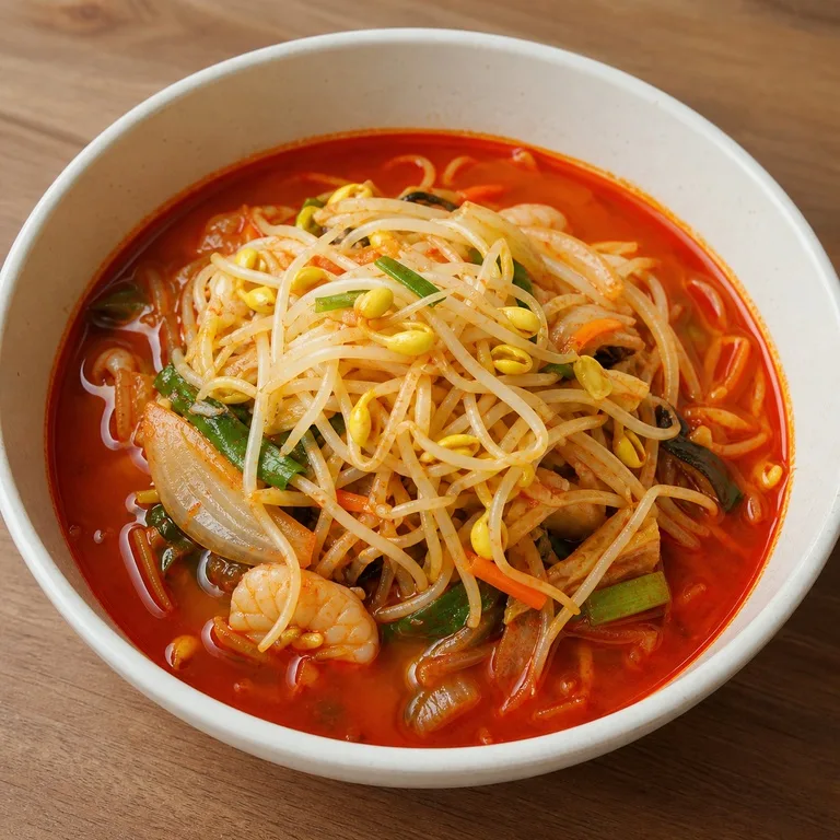 บะหมี่ซีฟู้ดรสเผ็ดใส่ถั่วงอก