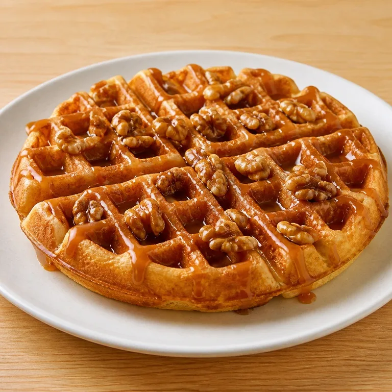 Waffle de Nueces y Caramelo