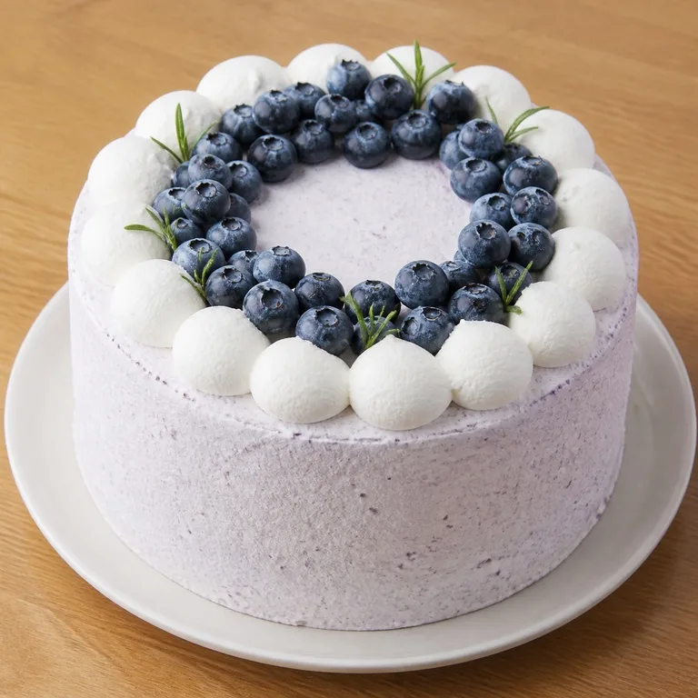 A chiffon cake baked with blueberries.
