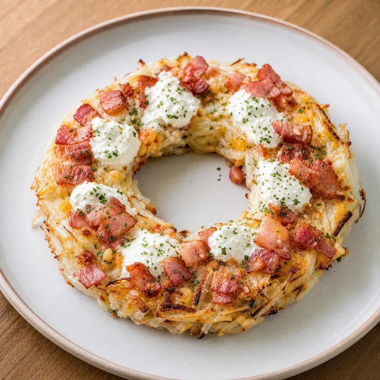 Pizza de Hash Browns y Tocino Aro de Ricota