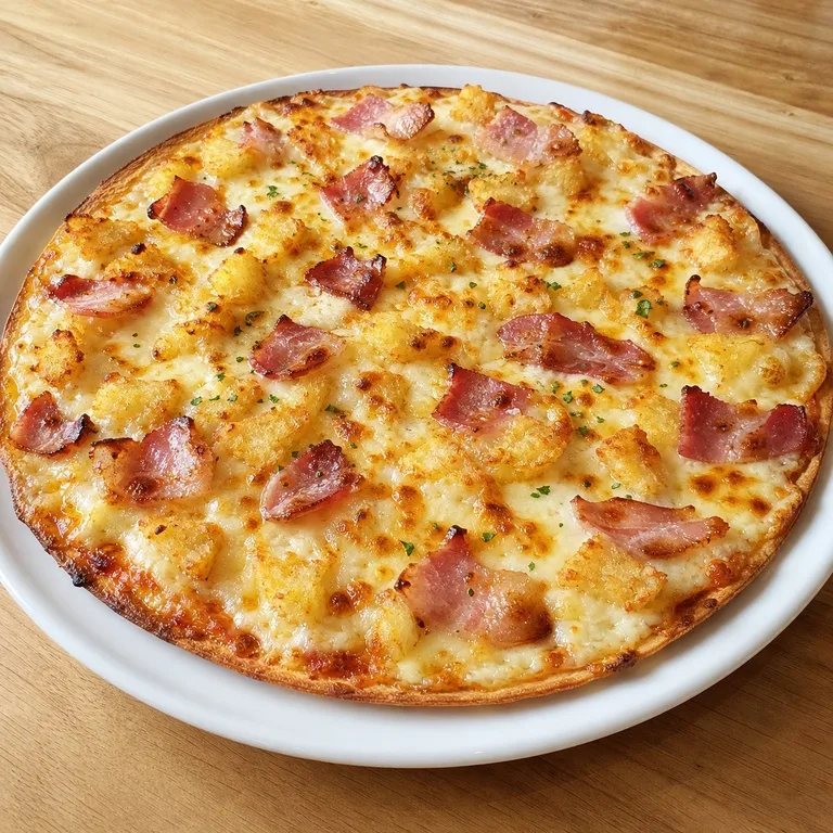 Pizza de Hash Browns y Tocino Masa Fina